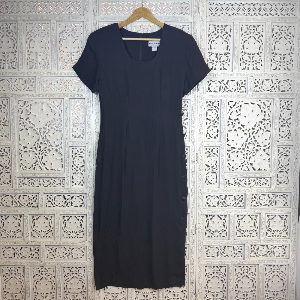 Vtg Black Maxi‎ Dress With Buttons Sz 10 Retro Grunge Whimsigoth LBD Career